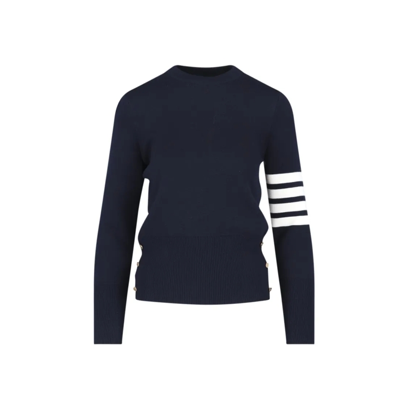 Thom Browne Pull Crewneck Sweater With Signature '4-Bar' Detail Blue
