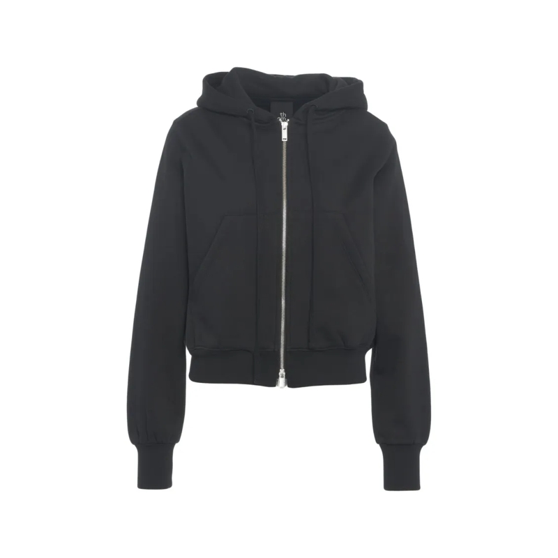 Thom Krom  Cropped Black Hoodie With Adjustable Drawstring Black