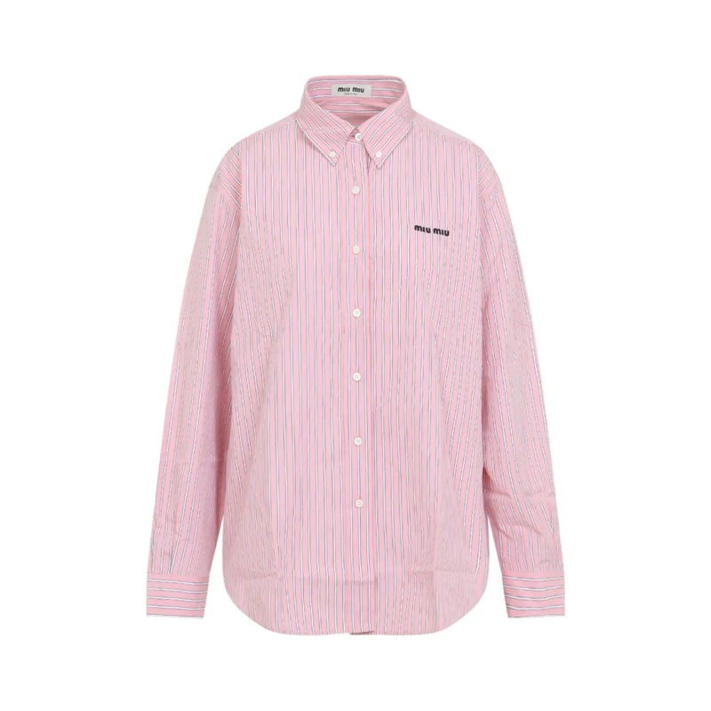 Miu Miu Overhemd Classic Long-Sleeved Button-Up Shirt With Vertical Pink