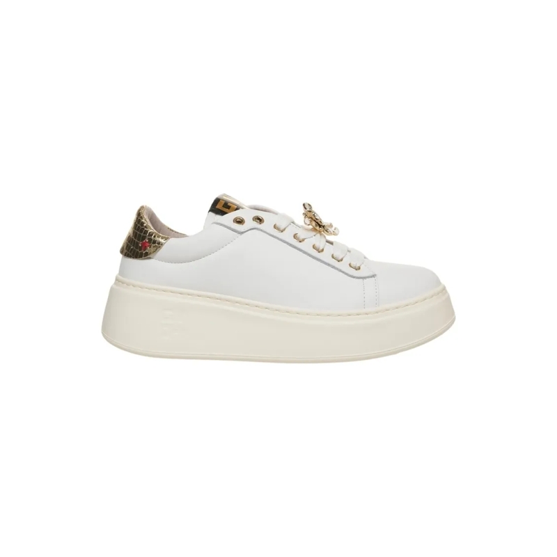 Gio+ Lage-top sneaker White Leather Sneakers With Sparkling Snake-Effect White
