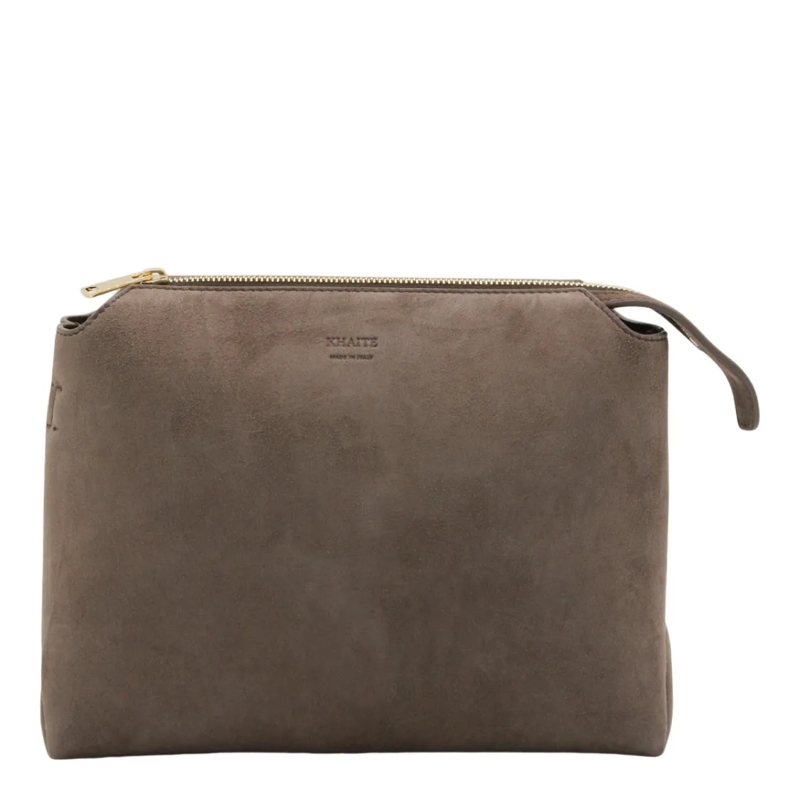 Khaite Schultertasche Soft Suede Mini Bag With Gold-Tone Accents Grey