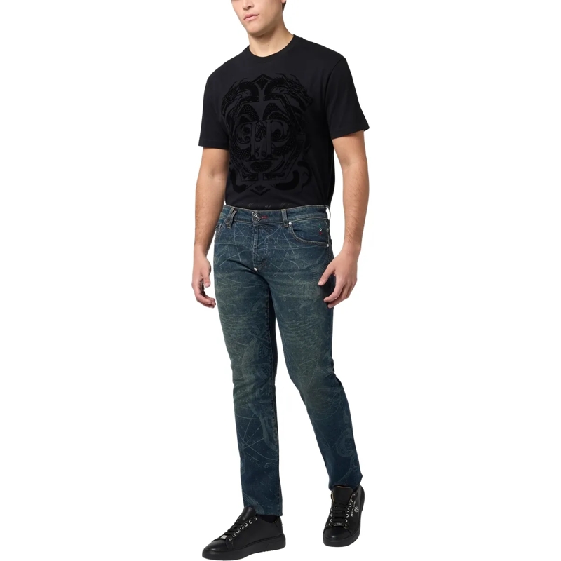 Philipp Plein Jeans mit geradem Bein Printed Super Straight Cut Jeans Tattoo blau(Image 4)
