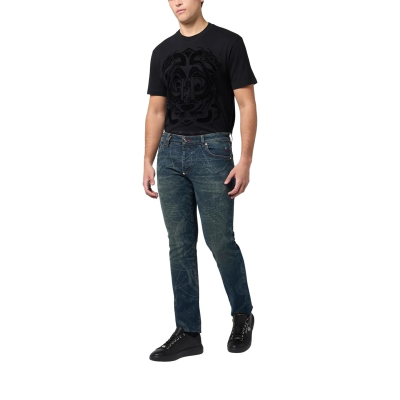Philipp Plein Jeans Printed Super Straight Cut Jeans Tattoo blau(Image 2)