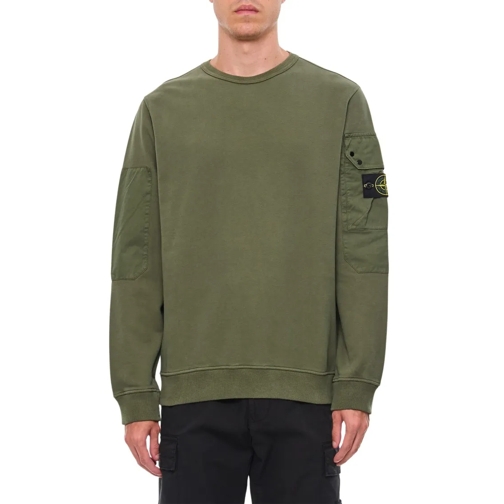 Stone Island Brushed Organic Cotton Fleece Green Truien