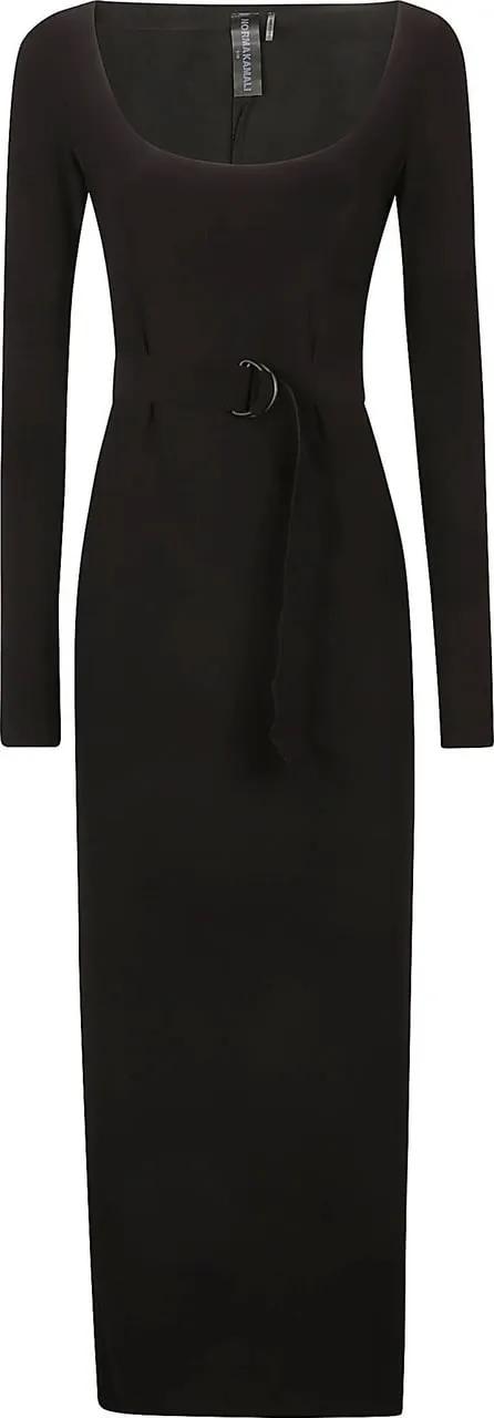 Thumbnail - Norma Kamali - Long Sleeve Deep Scoop Neck Side Slit Dress Black - Größe S - schwarz