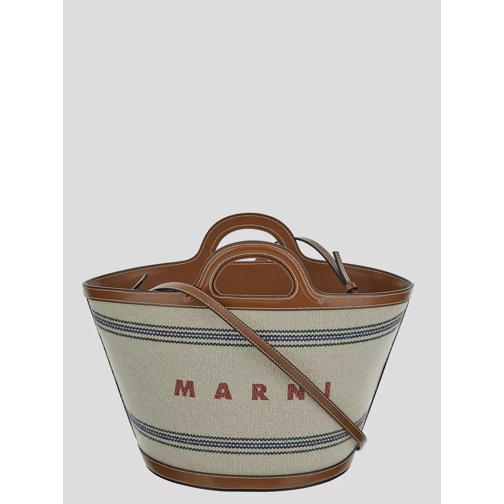 Marni Kleine Tasche Tropicalia mit Schriftzug Beige Fourre-tout