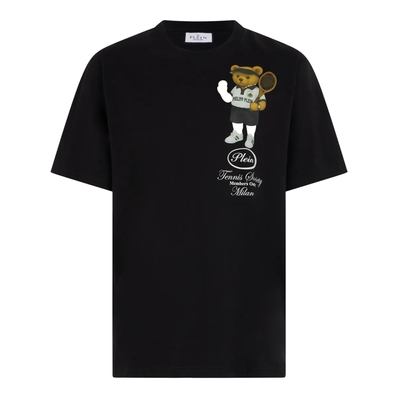 Philipp Plein T-Shirt Round Neck T-Shirt Teddy Tennis Society schwarz