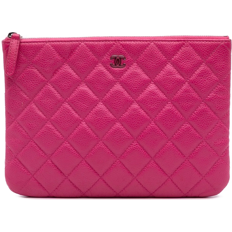 Chanel Pochette Small Quilted Caviar O Case Clutch rose
