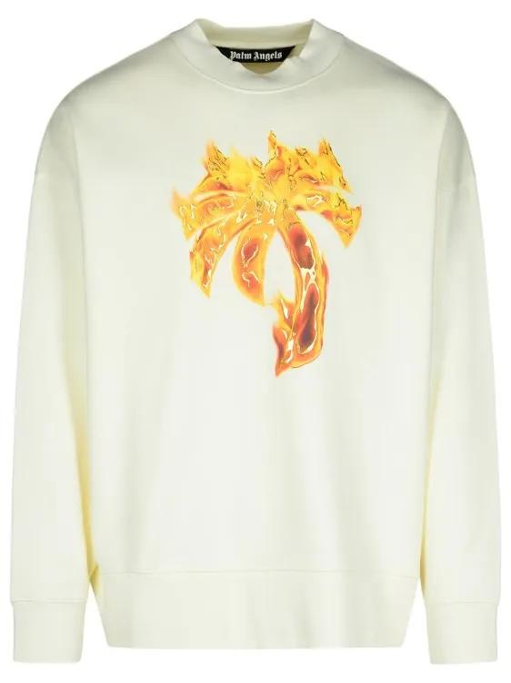 Palm Angels - Burning Palm%27 Cream Cotton Sweatshirt - Größe M -