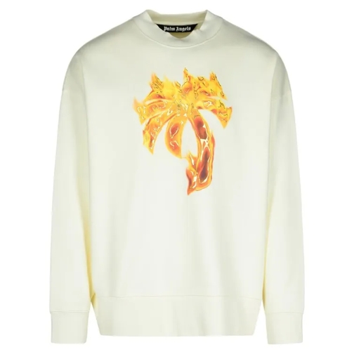 Palm Angels  Burning Palm' Cream Cotton Sweatshirt Neutrals