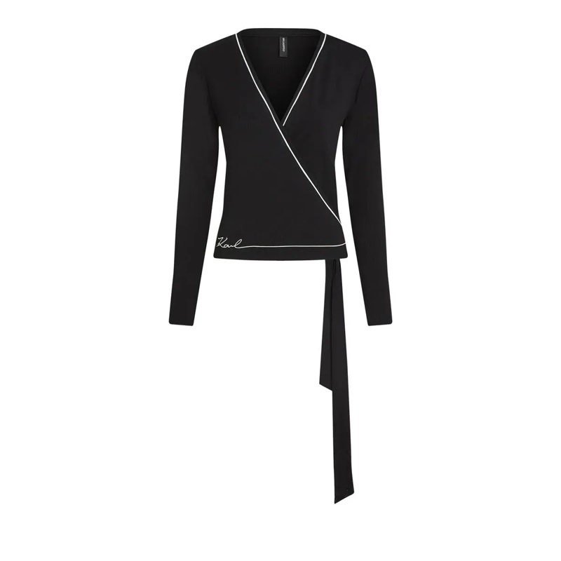Karl Lagerfeld T-Shirt Signature Loungewear-Wickel-Top Top schwarz