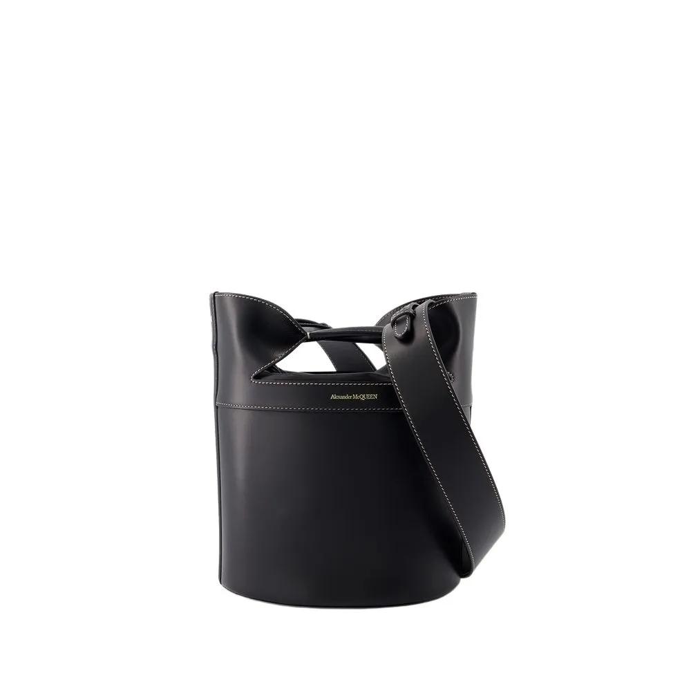 The Bucket Bow Crossbody Leather Black Black Bucket Bag