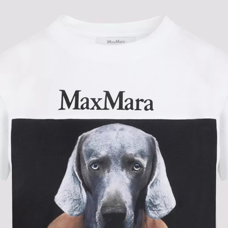 Max Mara Camel Brown Cotton Cipria Dog T-Shirt White