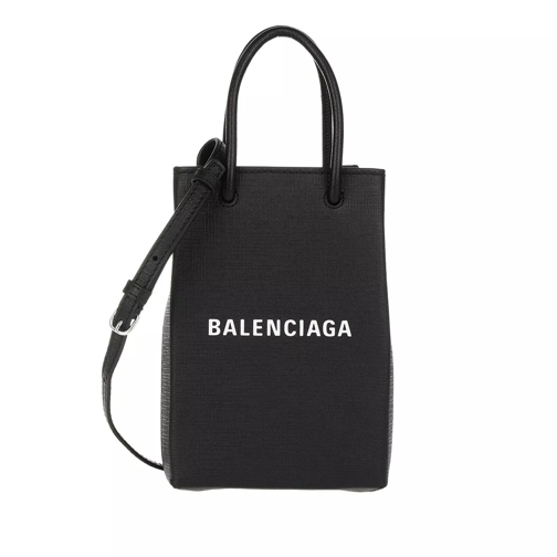 Balenciaga Shopping Phone Holder Bag Leather Black Handytasche