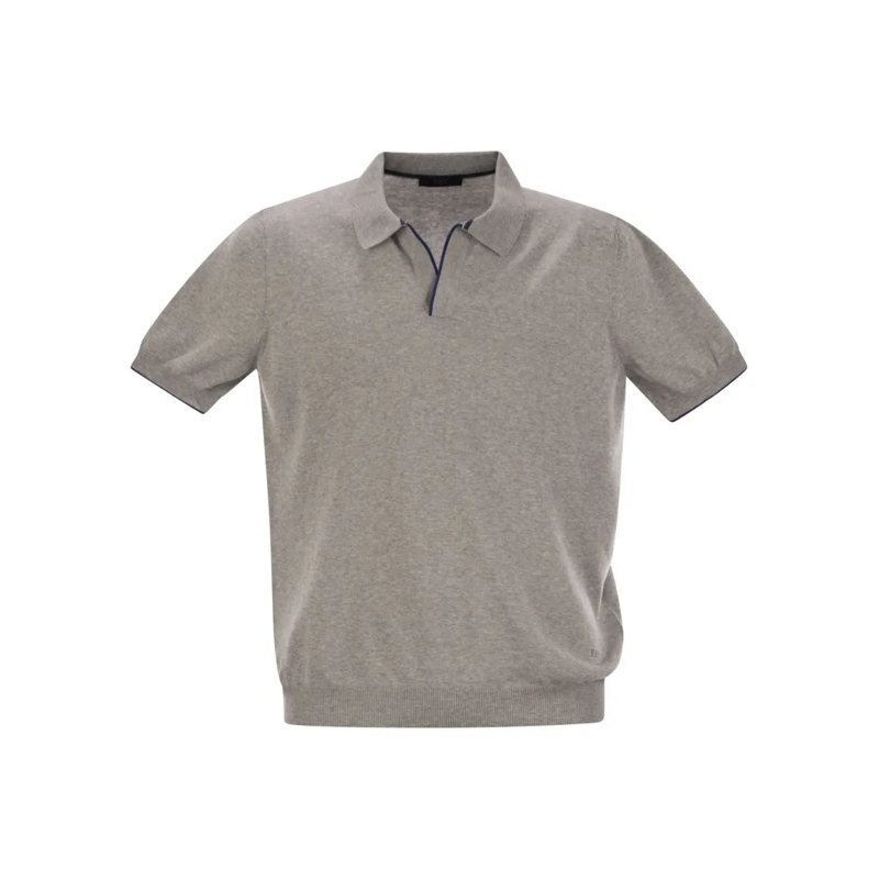 Fay Polo Cotton Buttonless Polo Shirt Grey