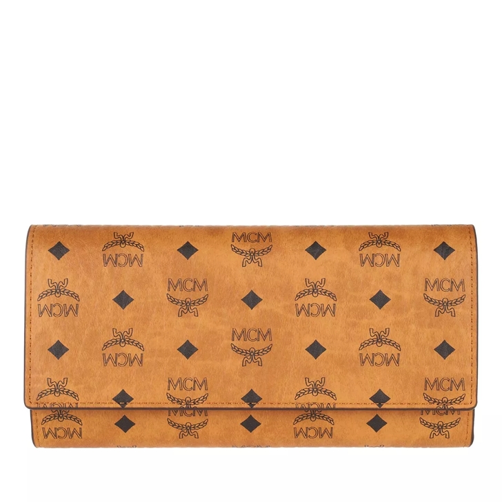 MCM Cognac Visetos Coated Canvas Flap Trifold Wallet MCM