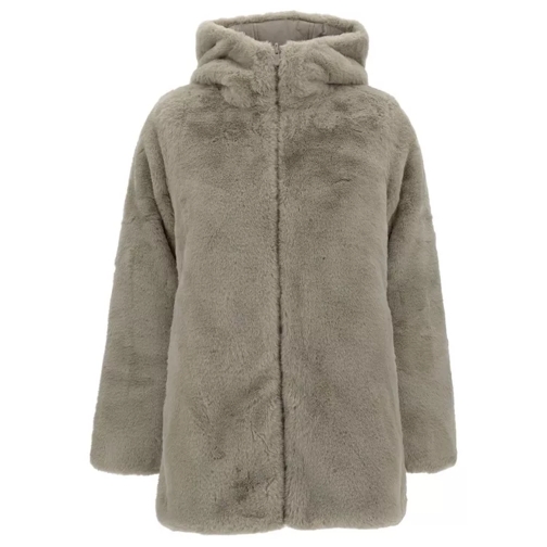 Save the Duck Bridget' Grey Hooded Down Jacket With Zip In Faux  Grey Dunjackor