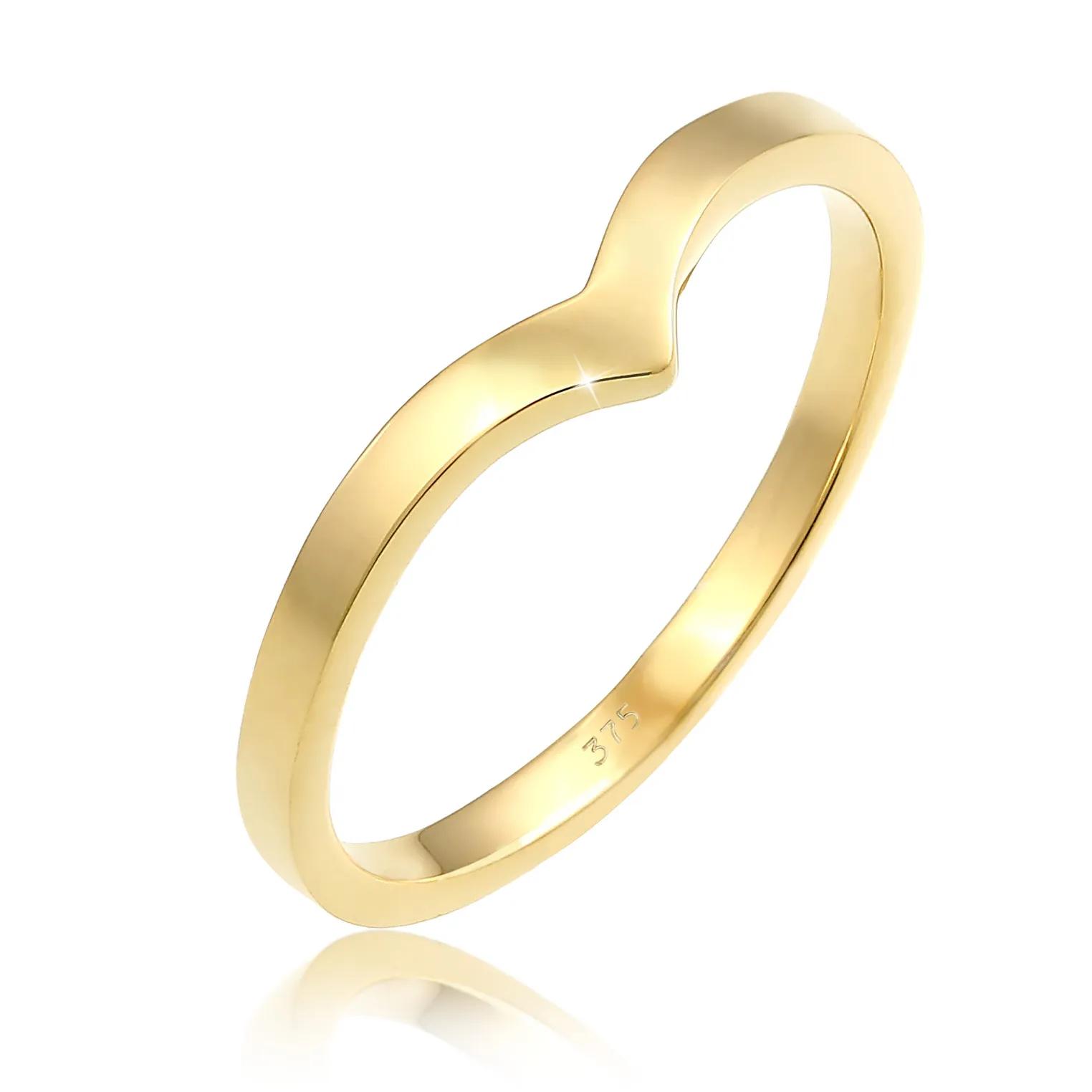 Elli Ringe - Ring V-Form Stapelring Geo Look Modern 375 Gelbgol - Gr. 52 MM - in Gold - für Damen