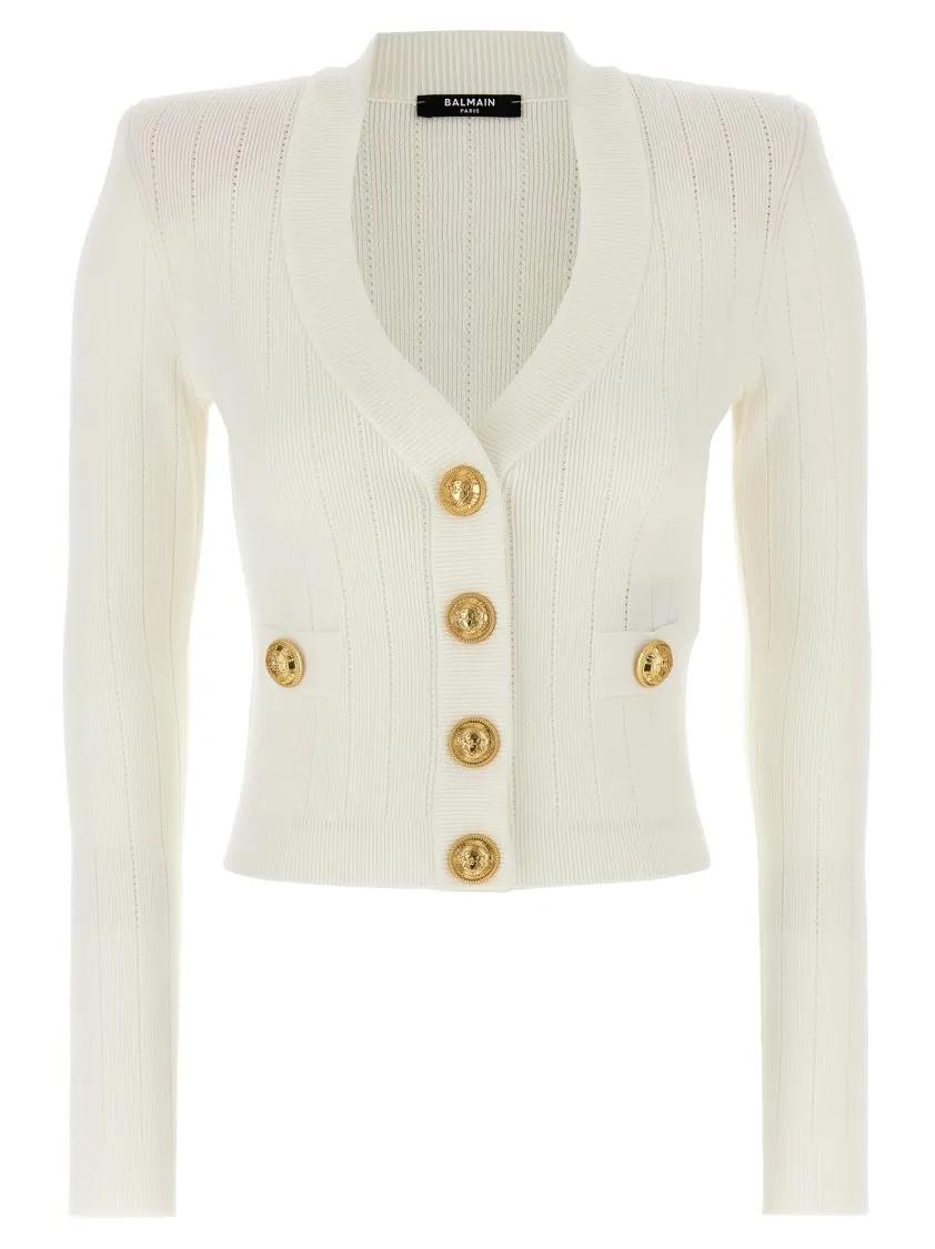 Thumbnail - Balmain - Logo Buttons Cardigan - Größe 38 - weiß