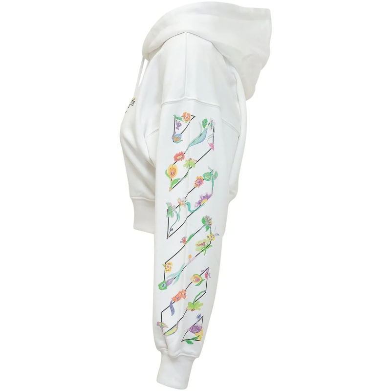 Off-White Weste Felpa Crop con Cappuccio e Stampa Floreale weiß(Image 3)