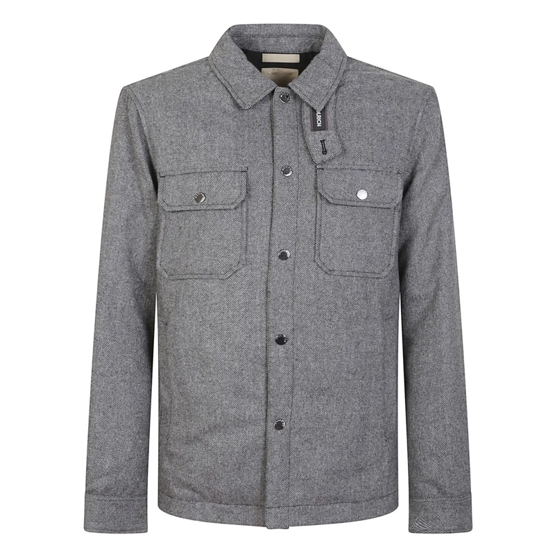 Woolrich  Grey Patterned Wool Blend Overshirt With Classic C Grey