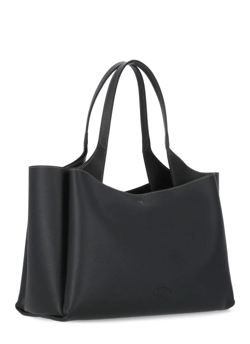 TOD'S Shoppers Leather Shoulder Bag in zwart
