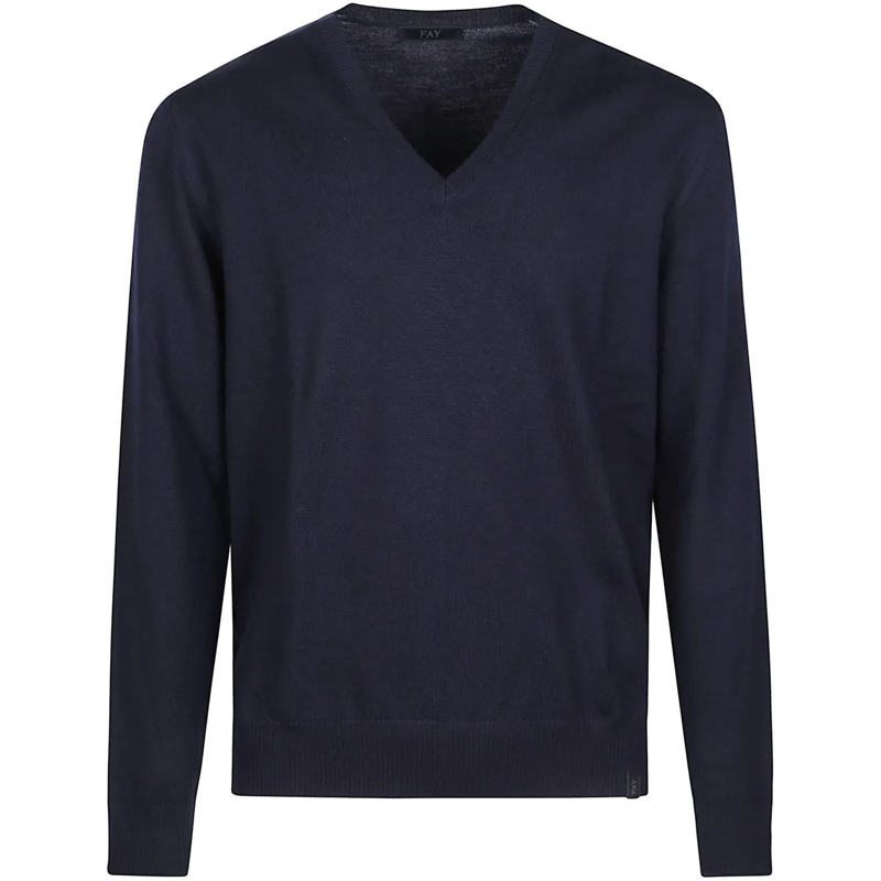 Fay  V Neck Sweater Blue blau