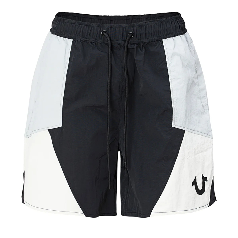 True Religion Shorts - Nylon Track-Short- Geometrisches Colorblocking schwarz
