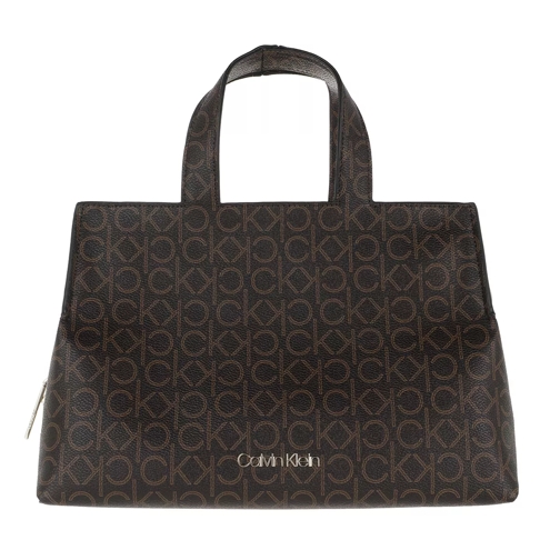 Calvin Klein Monogramme Medium Tote Bag Brown Rymlig shoppingväska