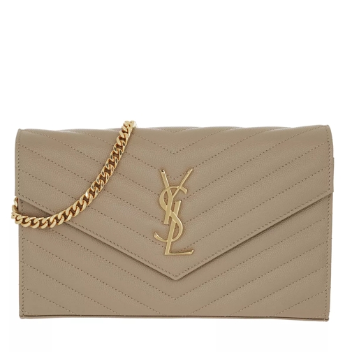 Saint Laurent YSL Monogramme Chain Wallet Dusty Grey Gold Crossbody Bag