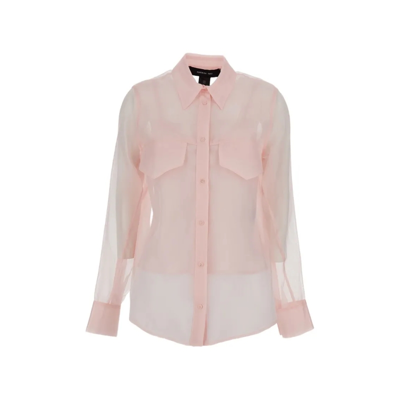 Federica Tosi Chemisier Sheer Silk Organza Blouse With Pointed Collar Pink