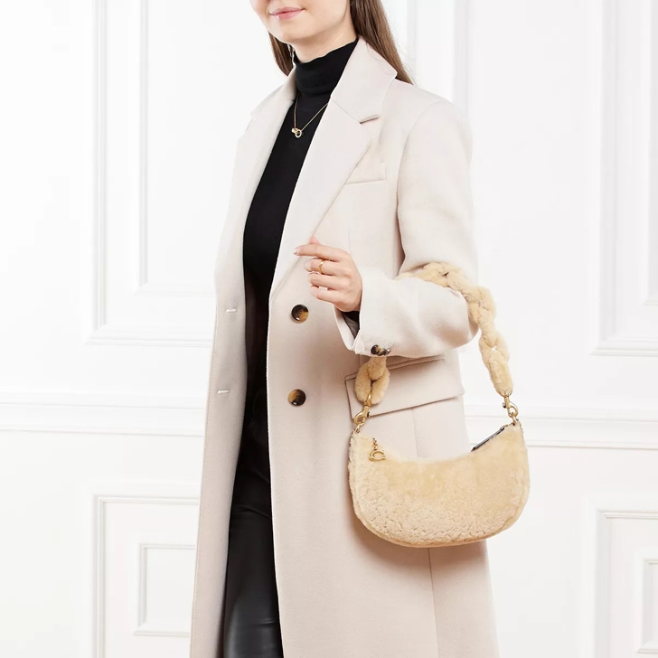 Coach Shearling Mira Shoulder Bag With Chain B4 Beige Schultertasche