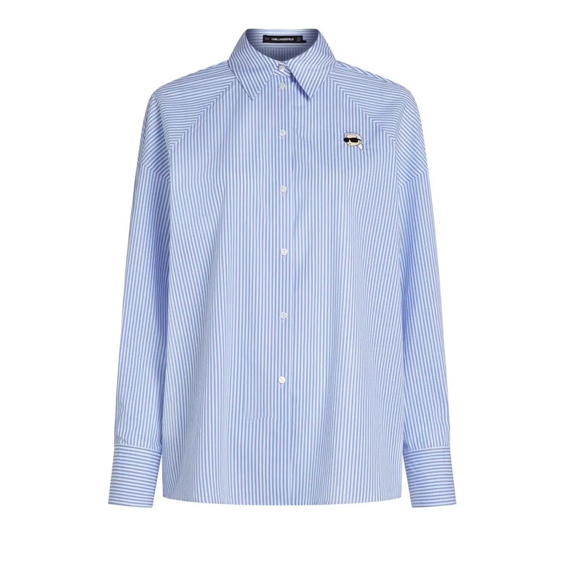 Karl Lagerfeld Bluse Ikon Gestreiftes Hemd Bluse blau