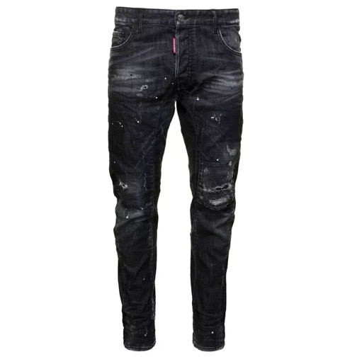 Dsquared2 Tidy Biker' Black Jeans With Rips And Paint Stains Black Jeans