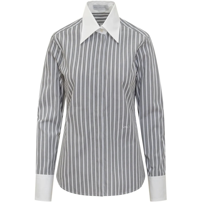 Stella McCartney Bluse Camicia a Righe con Colletto a Contrasto grau