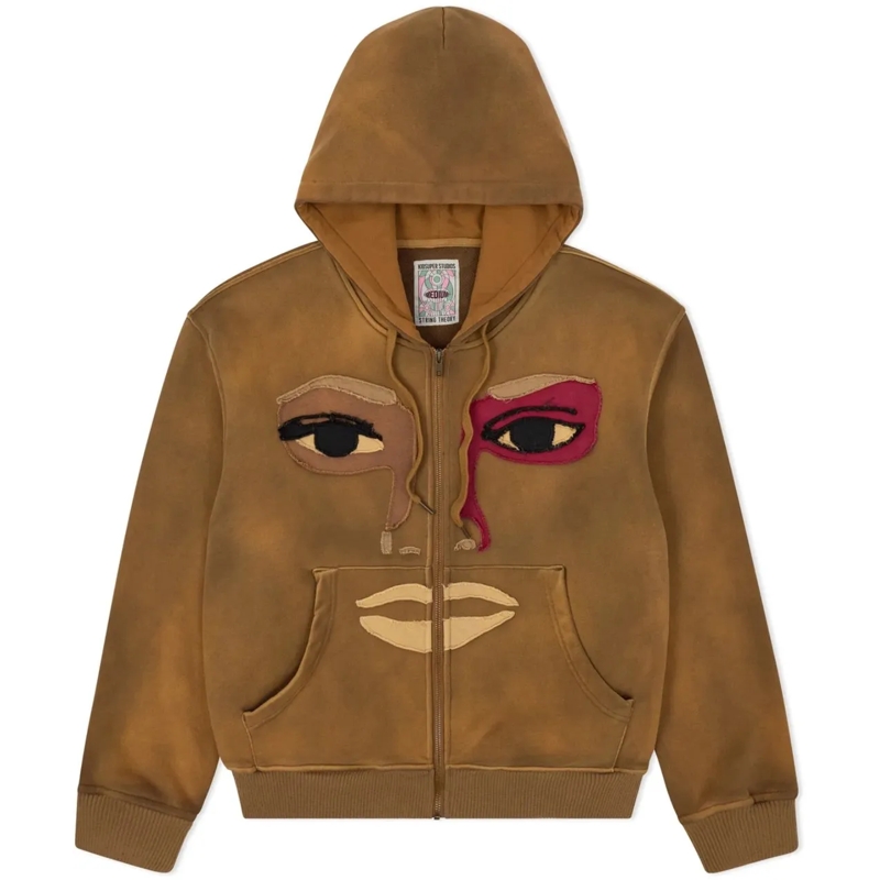 Kidsuper  Face Patchwork Heavyweight Zip Up Dark Brown braun