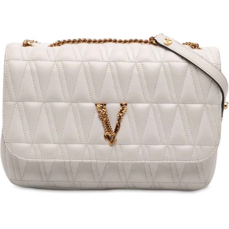 Versace Schultertasche Nappa Leather Virtus V Crossbody weiß