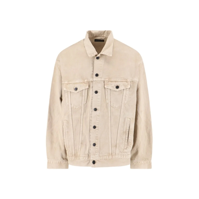 Balenciaga Jeansjacke Beige Denim Jacket With Contrast Logo Embroidery Neutrals