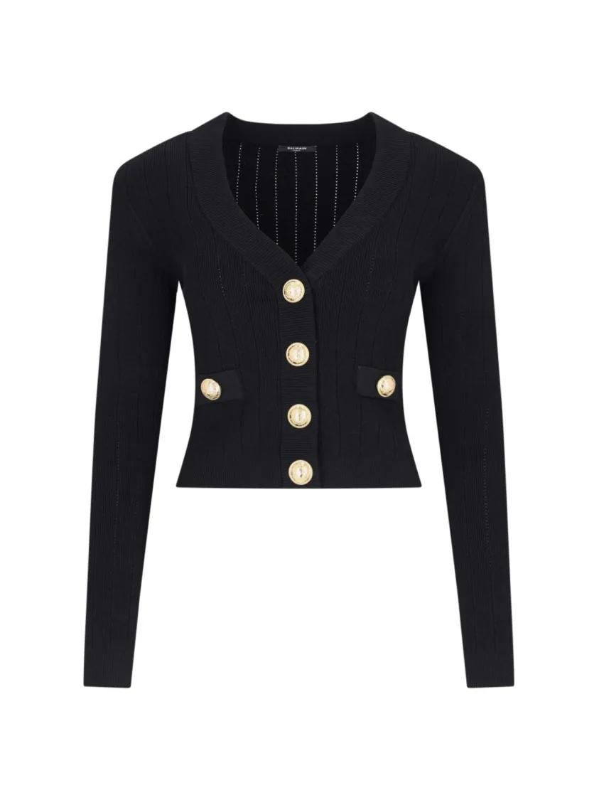 Thumbnail - Balmain - Crop Cardigan – Black - Größe 40 - schwarz