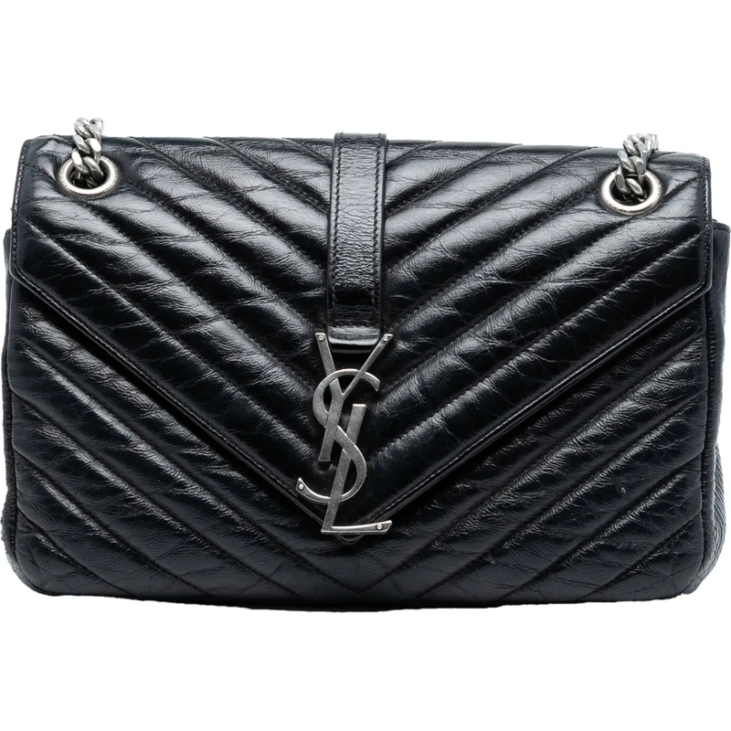 Saint Laurent Schultertasche Medium Crinkled Calfskin Punk Chain Bag schwarz