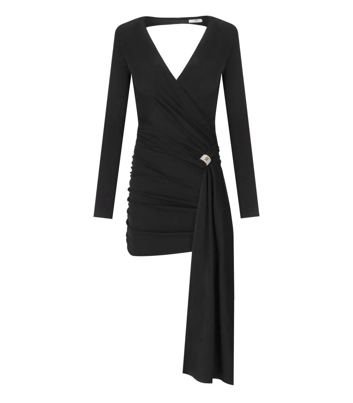 Elisabetta Franchi - ELISABETTA FRANCHI SCHWARZES KLEID MIT SCHÄRPE - Größe 38 - schwarz