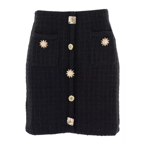 Self Portrait Mini Black Pencil Skirt With Jewel Buttons In Twee Black 