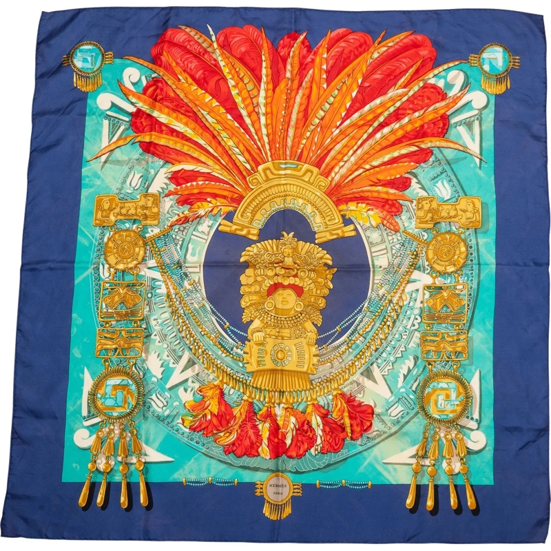 Hermès Wollschal Hermes Classic "Mexique" Silk Carre 90 Scarf Tuch blau
