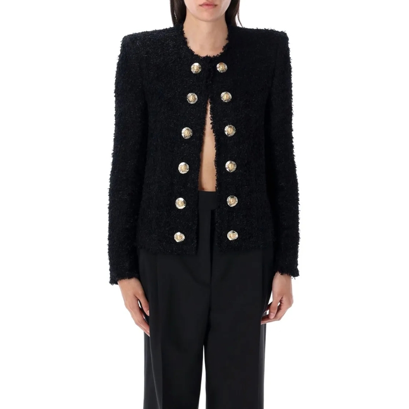 Balmain Overgangsjas Tweed Spencer Jacket Black