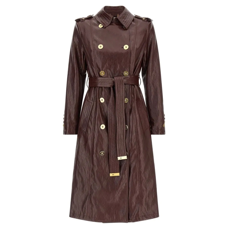 Elisabetta Franchi Manteaux de tanche Craquelé Trench Coat Burgundy