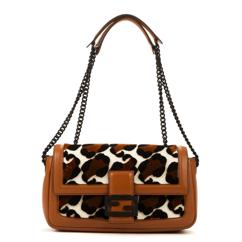 Fendi Crossbody Bag Baguette Leopard braun
