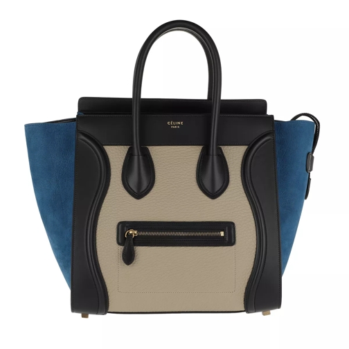 Celine Luggage Tote Bag Leather Blue/Beige Rymlig shoppingväska