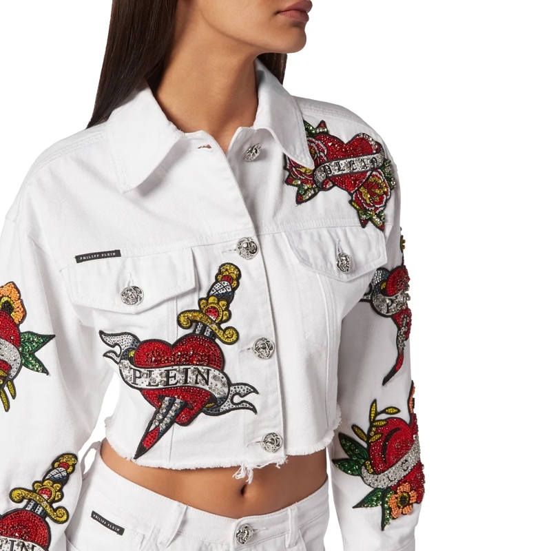 Philipp Plein Jeansjacke Jeansjacke Love Mit Schmucksteinen weiss(Image 5)