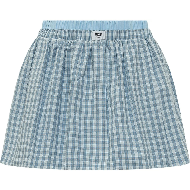 MSGM Minirock Gonna A Quadretti Con Vita Elasticizzata hellblau