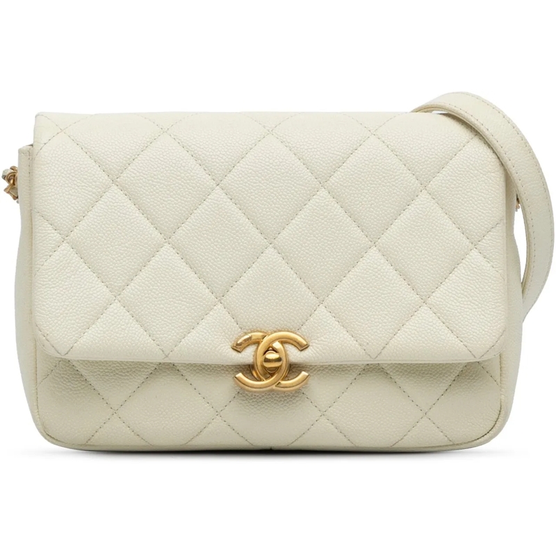 Chanel Sac à bandoulière Small Quilted Caviar Chain Melody Flap weiß